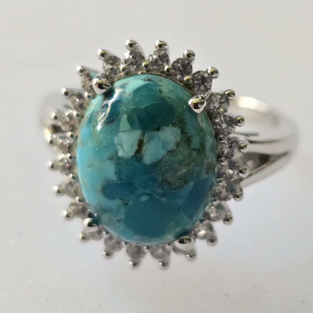 Turquoise And Created Sapphire Ring